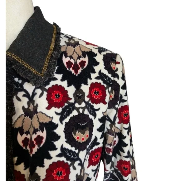 Etcetera Floral Velvet jacket Fringe Denim Size 4 tapestry boho FP - Picture 5 of 16